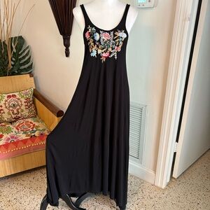 Anthropologie CAITE JULES Black Knit Embroidered Maxi High Low Dress! NEW! Sm